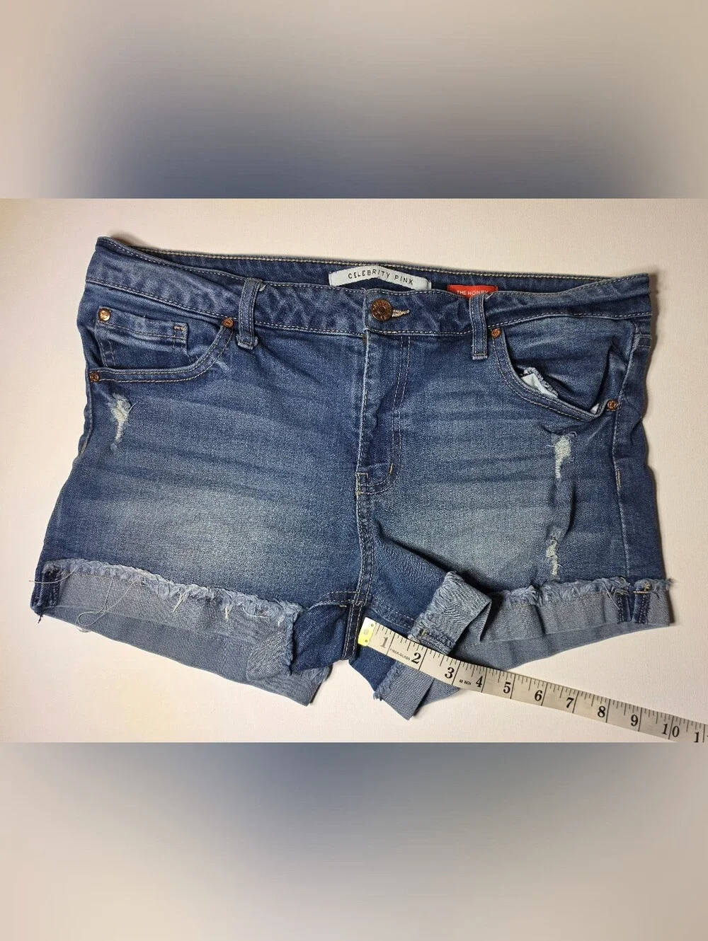 Celebrity Pink Distressed Cuffed Blue Denim Shorts
